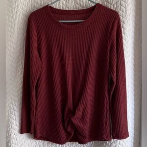 Women’s LS Twist Front Waffle Knit Top Size L Color Wine